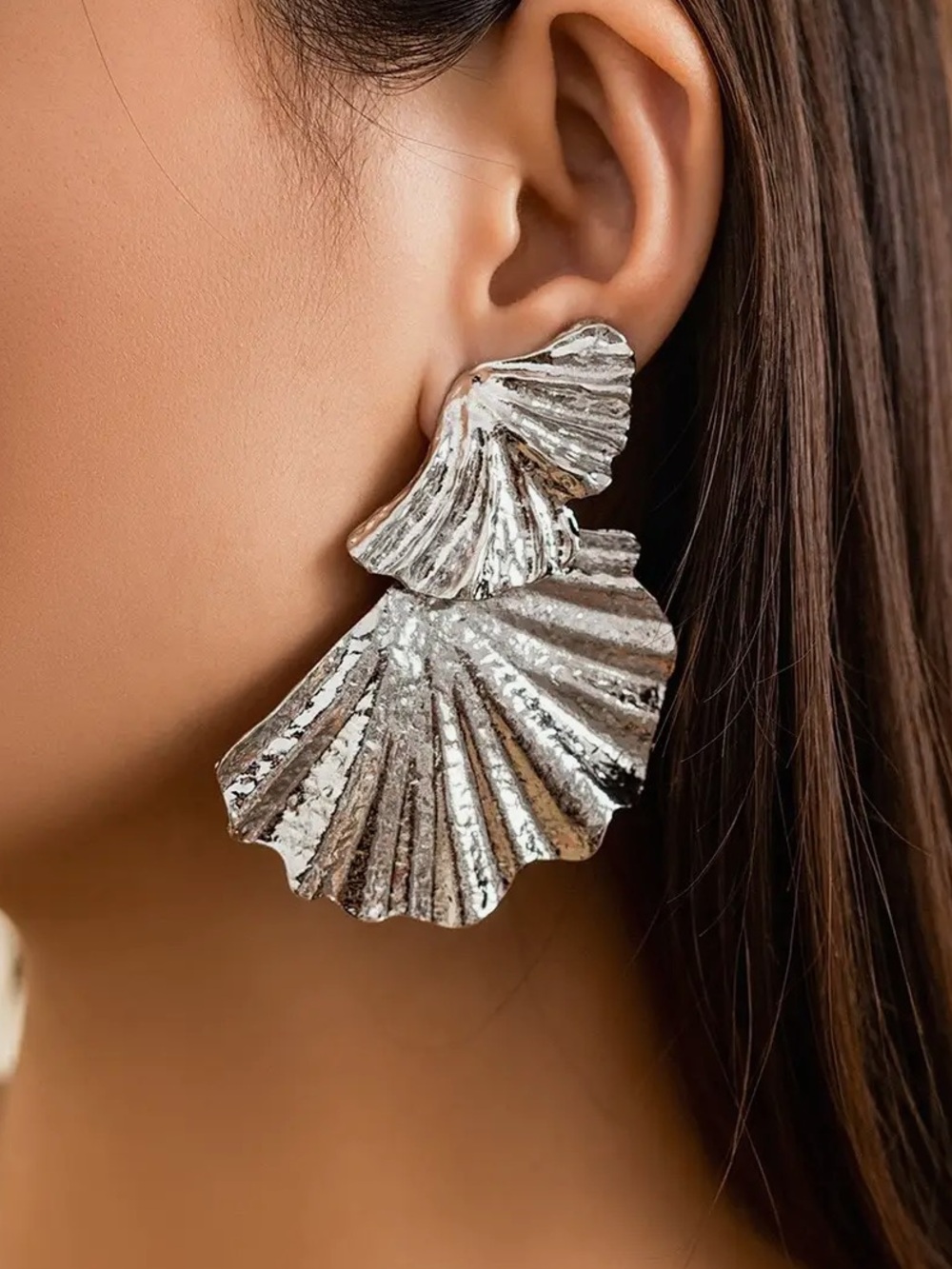 Sculpted Double Fan Drop Earrings